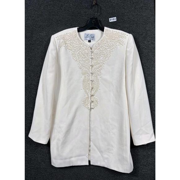 VTG Le Suit Floral Embroidered Blazer Jacket Womens Size 14 Ivory Casual Busines - Picture 1 of 6